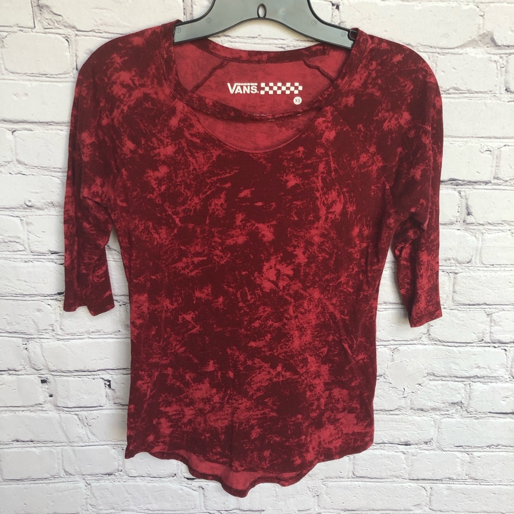 Vans Red Tie Dye Cutout 3/4 Sleeve Shirt Size XS